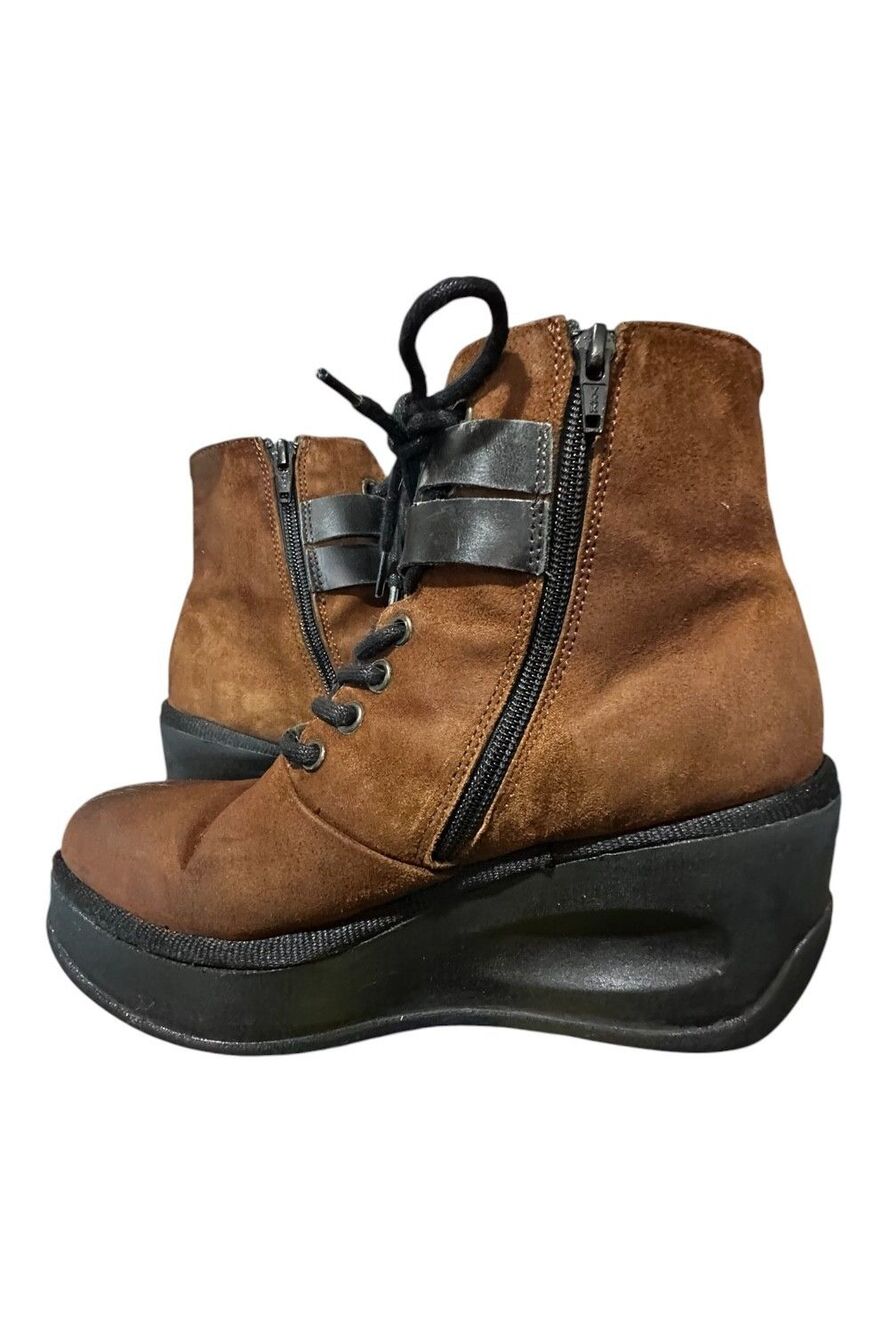 Fly London JABI070Fly Brown Leather Wedge Boots Side Zip EUR 38 US 7.5 Buckle - Picture 3 of 10